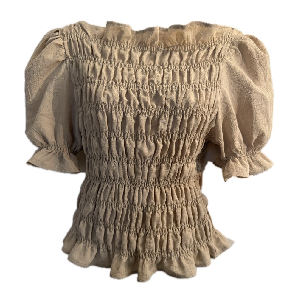 Elegant Cream Smocked Women's Top